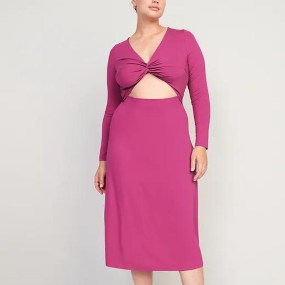 Old Navy Fit & Flare Twist-Front Cutout Midi Dress for Women New - Picture 6 of 8